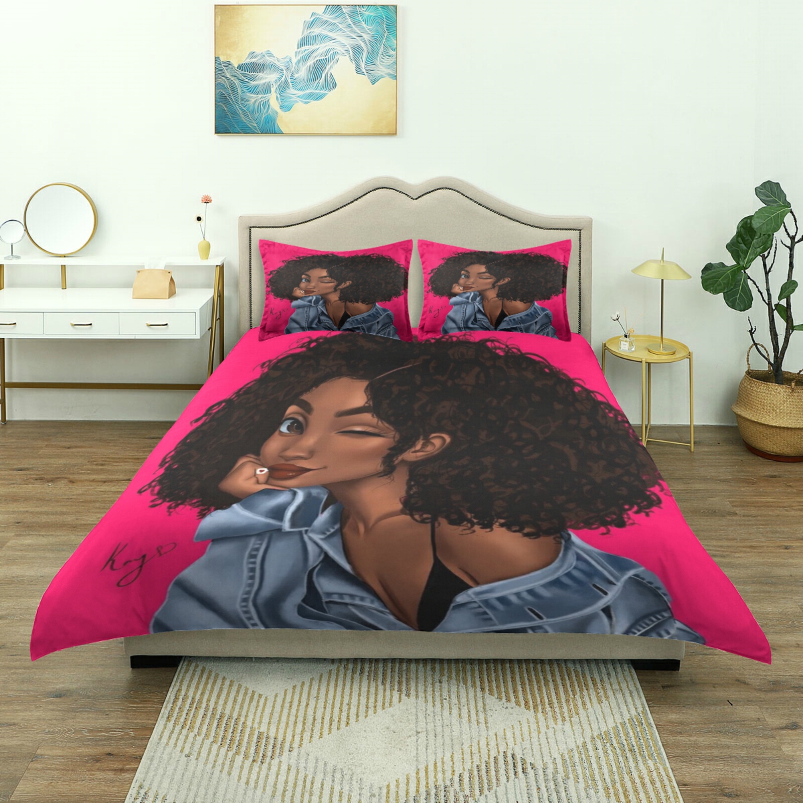 2021 새로운 침실 3 피스 침구 아프리카 여자 흑인 여성 파트너 인쇄 3 피스 침구 세트 베개 케이스 3pcs 사용자 정의 패턴